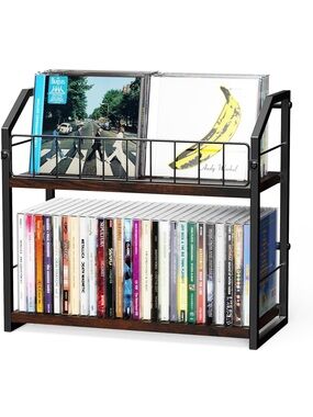 Black and Brown 2-Tier Media Storage Rack - Home Storage & Organization